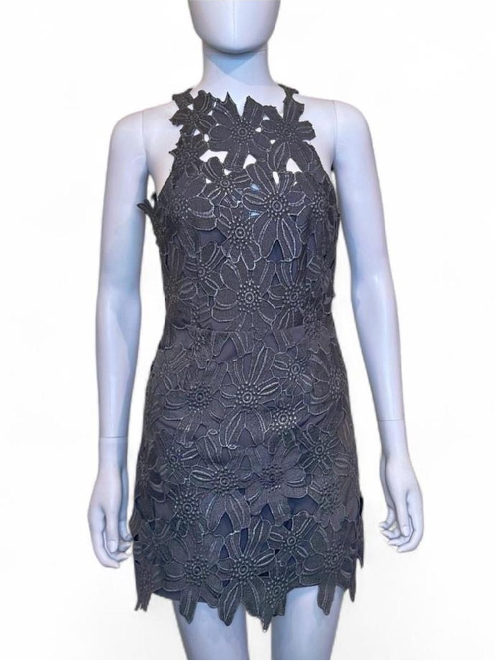 SAYLOR NYC Charcoal Grey Floral Lace Halter Mini Dress Size XS